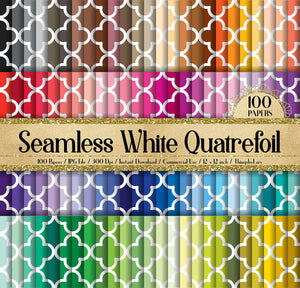 100 Seamless White Quatrefoil Pattern Papers 12 inch 300 Dpi Instant Download Commercial Use Planner Paper Scrapbooking Office Kit Geometric