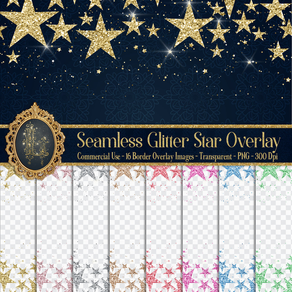 16 Seamless Glitter Star Overlay Images, 16 Colors Gold Silver Pink Red Glitter Star Clipart Digital Seamless Glitter Overlay Commercial Use