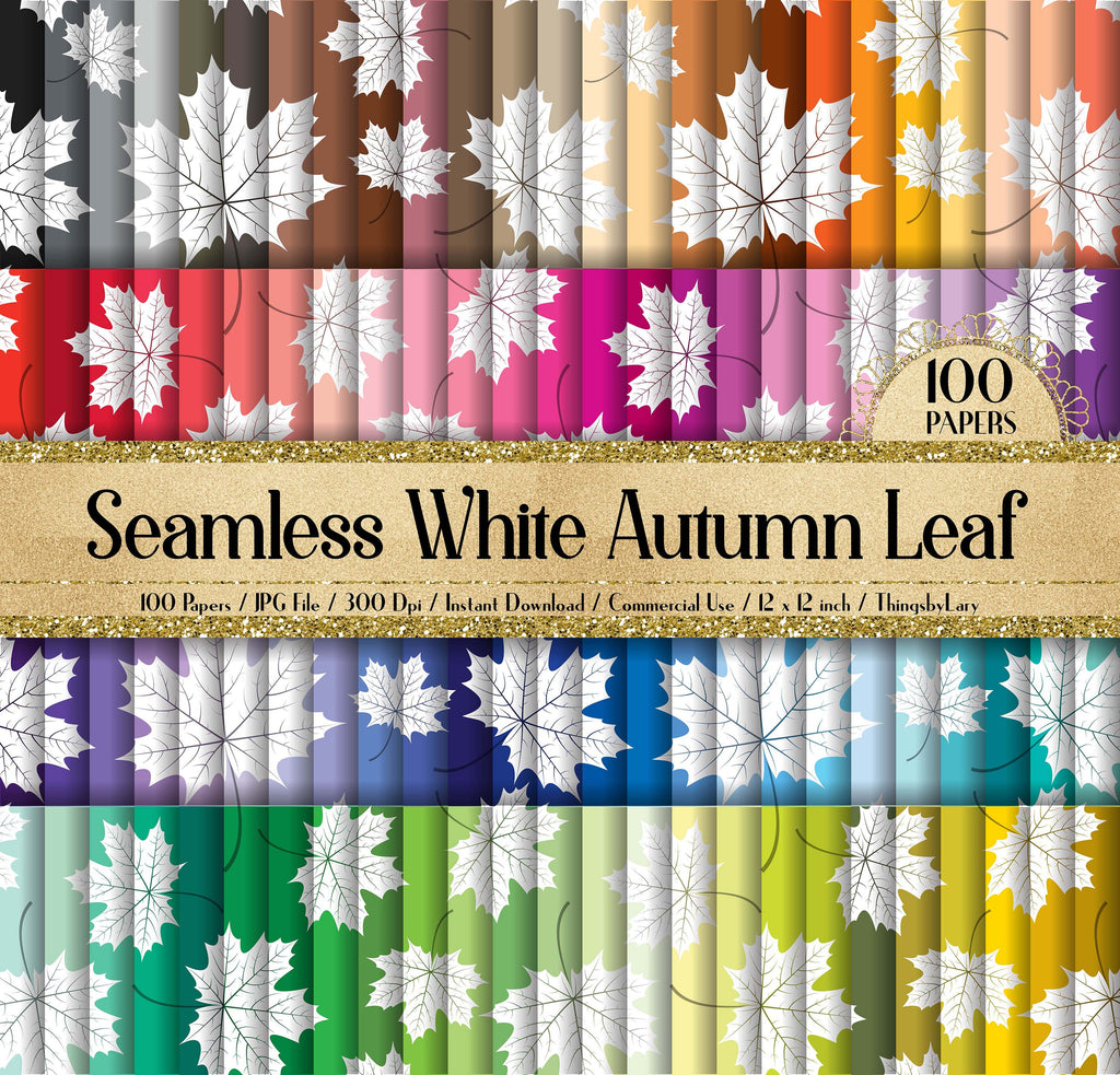 100 Seamless White Autumn Leaf Digital Papers 12 inch 300 Dpi Commercial Use Instant Download Scrapbooking Fall Leaves Fall Wedding foliage