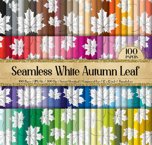 100 Seamless White Autumn Leaf Digital Papers 12 inch 300 Dpi Commercial Use Instant Download Scrapbooking Fall Leaves Fall Wedding foliage
