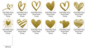 30 Gold Glitter Hand Drawn Heart Clip Arts 300 Dpi Instant Download Commercial Use Transparent Digital Gold Glitter Valentine Wedding Heart