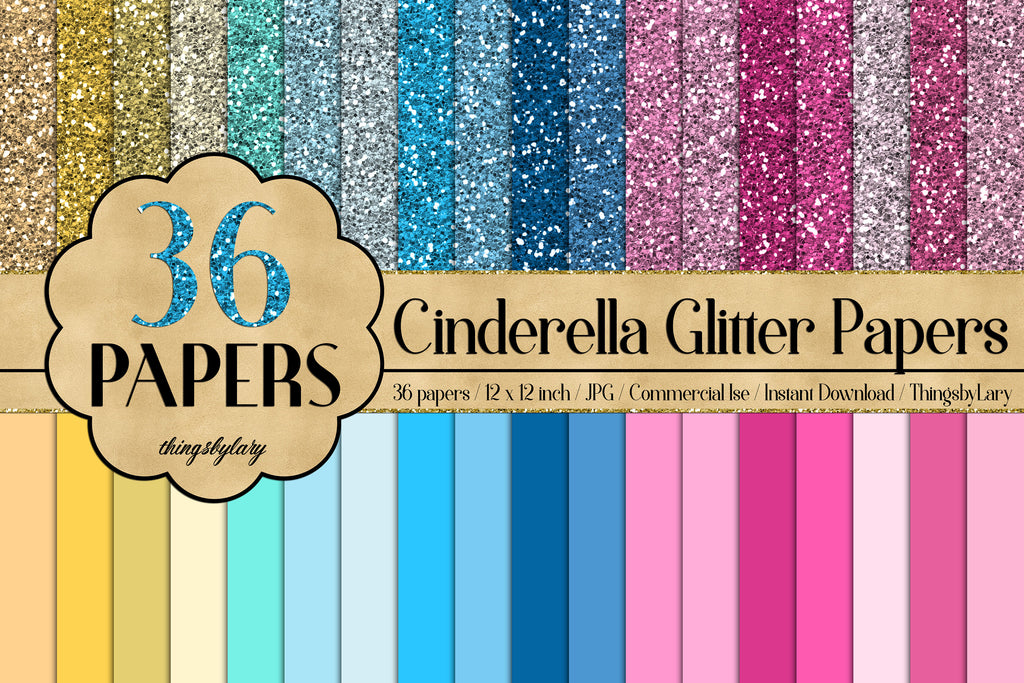 36 Princess Papers in 12&quot;, Princess Glitter Paper, Princess Solid Color Paper,300 Dpi Instant Download, Commercial Use