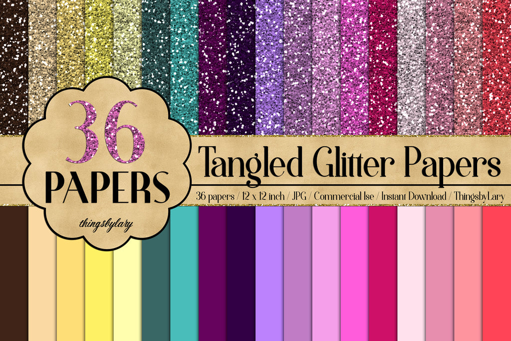 36 Princess Papers 12&quot;, Glitter Paper,  Solid Color Paper,300 Dpi Instant Download, Commercial Use