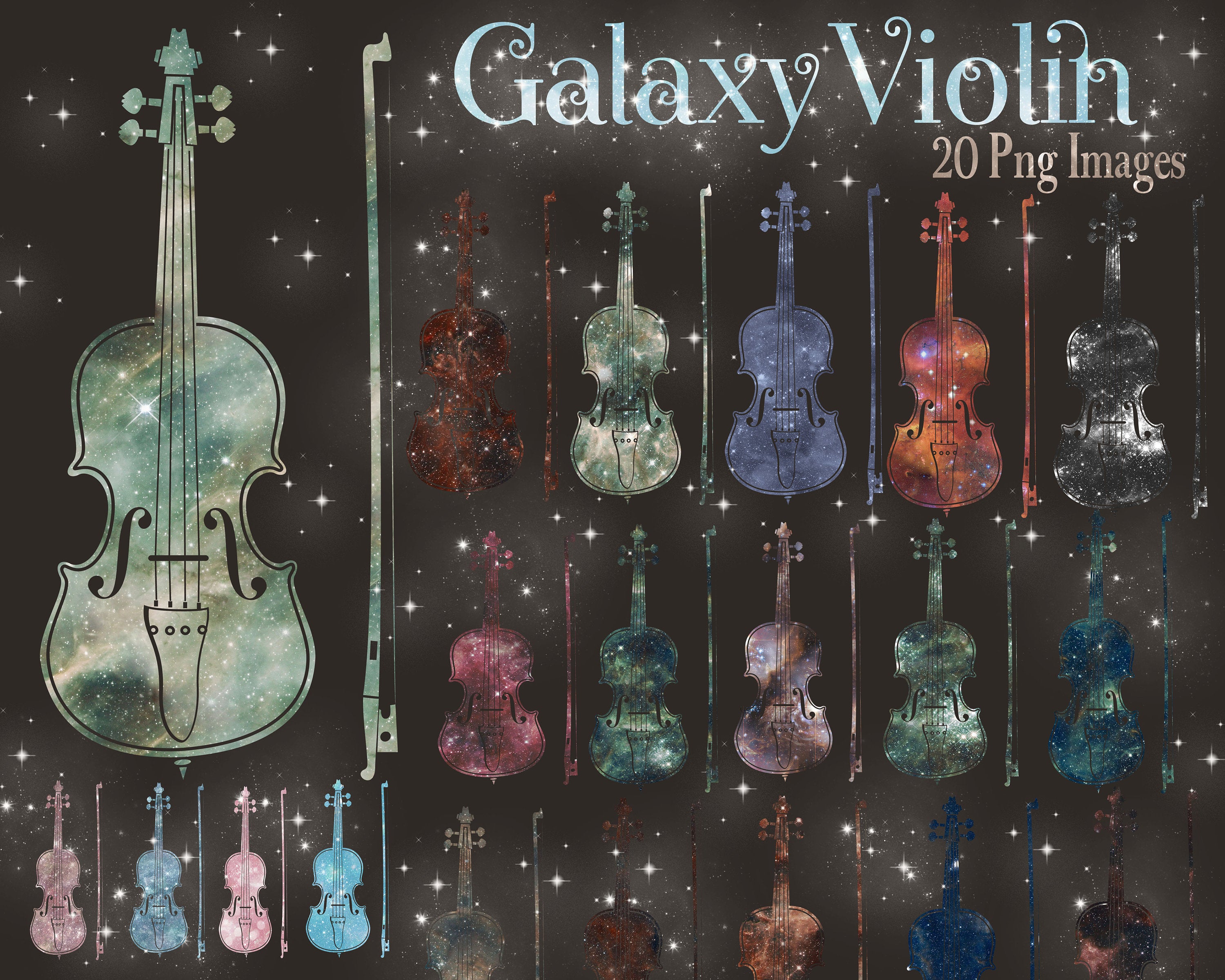 20 Galaxy Violin Clipart, Music Clip Arts,Fairy Violin,Instant Download,Digital Clipart,Music Clipart,Galaxy Clipart,Wedding,Invitation