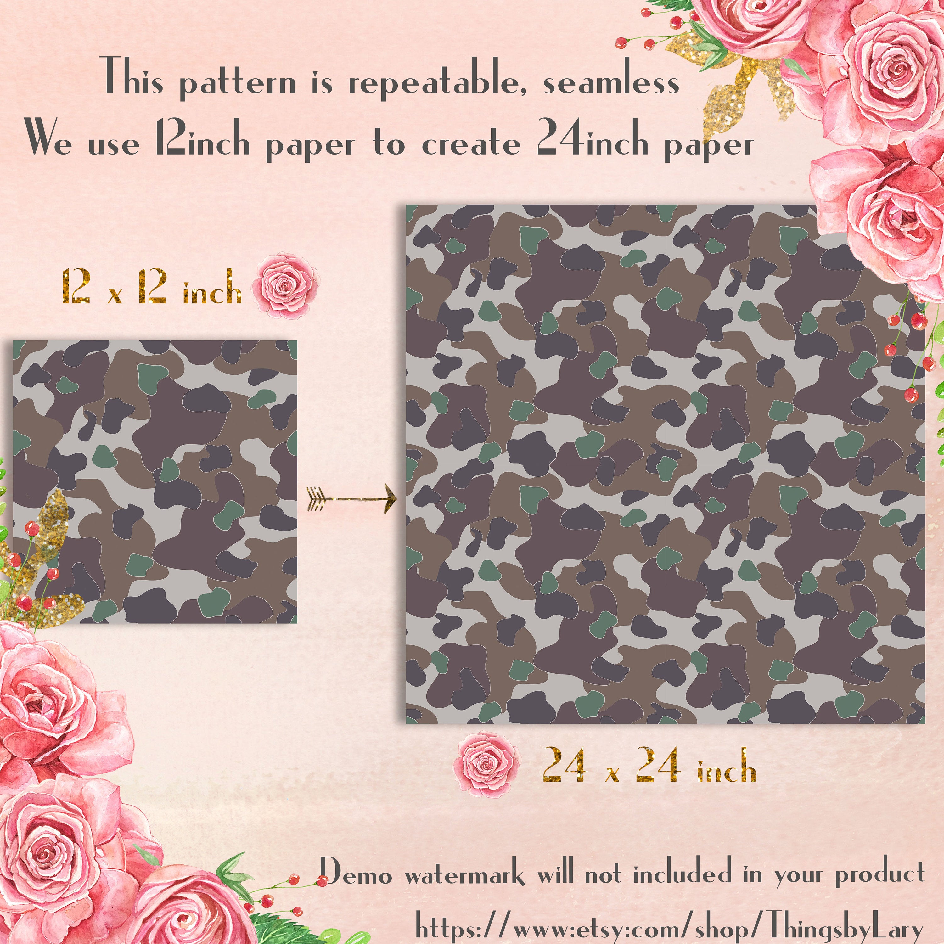 24 Camouflage Pattern Digital Papers 12&quot;, Digital Papers,  Camouflage Digital Paper, Digital Paper Pack, Commercial Use