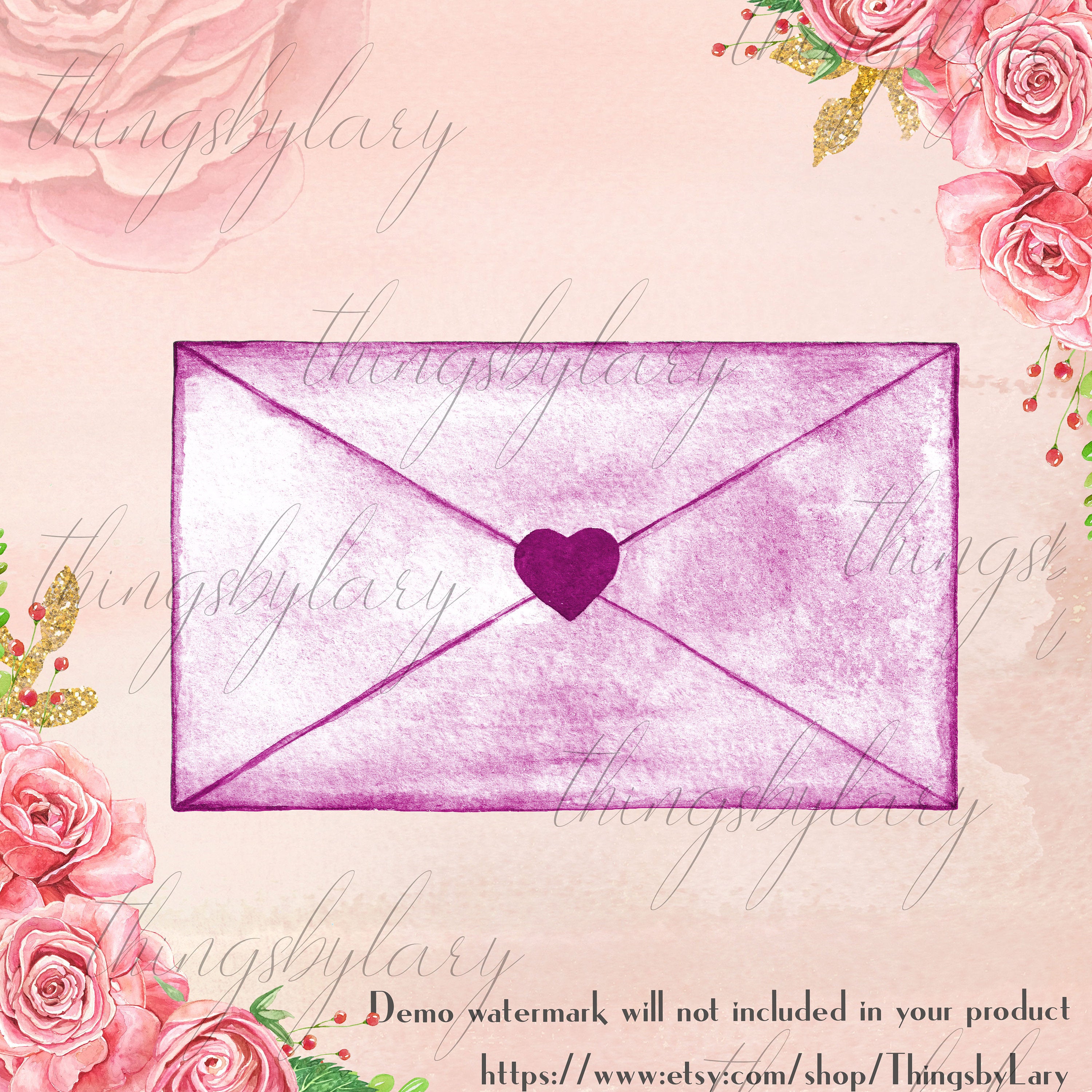 100 Watercolor Love Letter Envelopes, Love Clipart, Watercolor Clipart, Love Letter, 100 PNG Clipart, Planner Clipart, Valentine Clip Arts