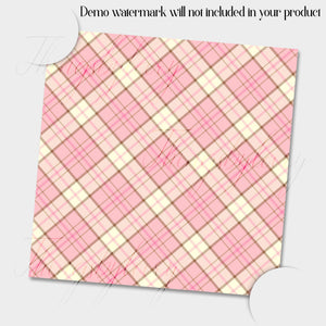 16 Pink and Brown Plaid Pattern Papers 12x12 Inch, Jpeg File, Instant Download, High Resolution 300 Dpi, Commercial Use, Seamless Pattern