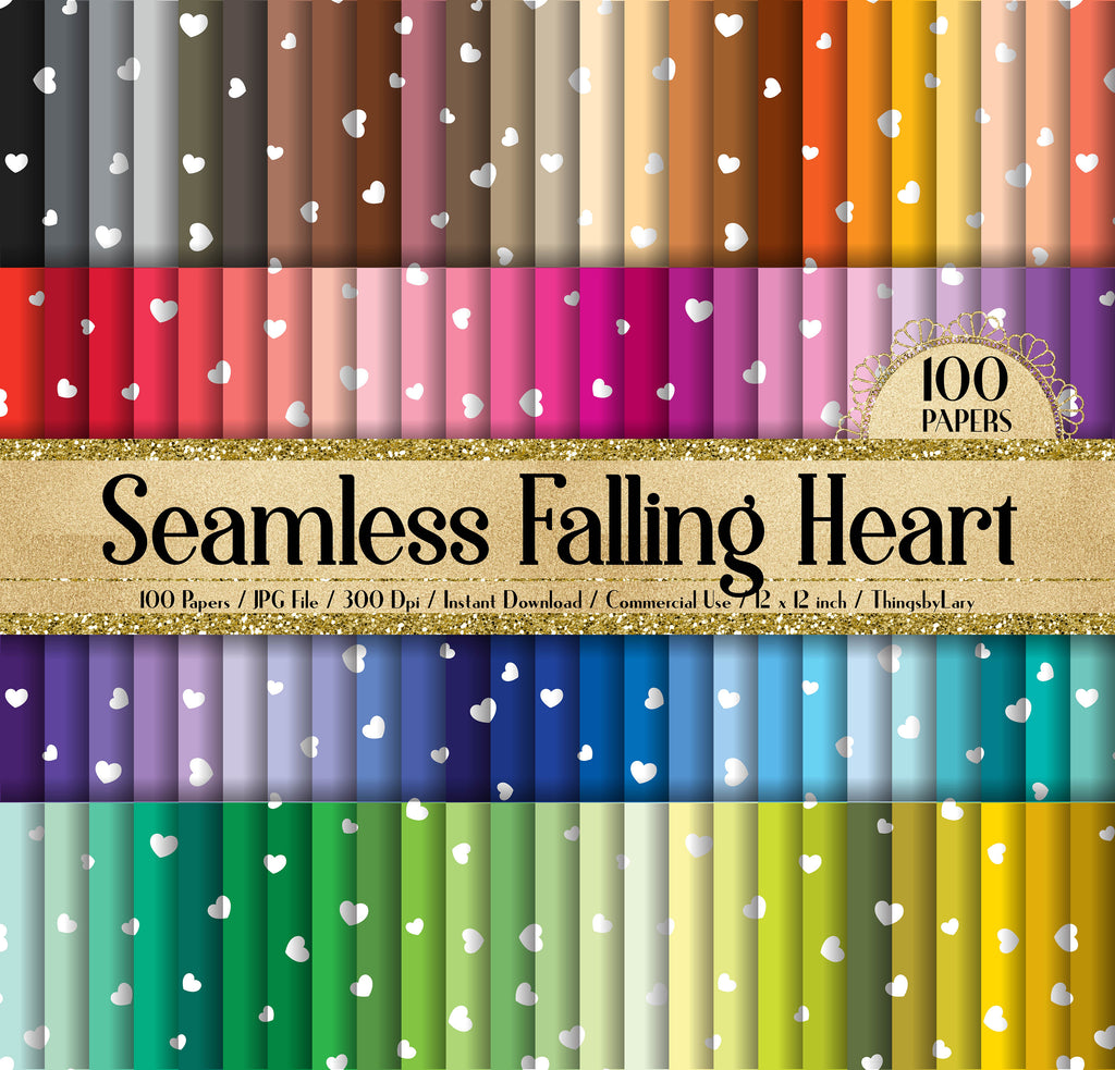 100 Seamless Falling Small Heart Digital Papers 12 x 12 inch 300 Dpi Planner Papers Commercial Use Scrapbook Papers Valentine Love Wedding