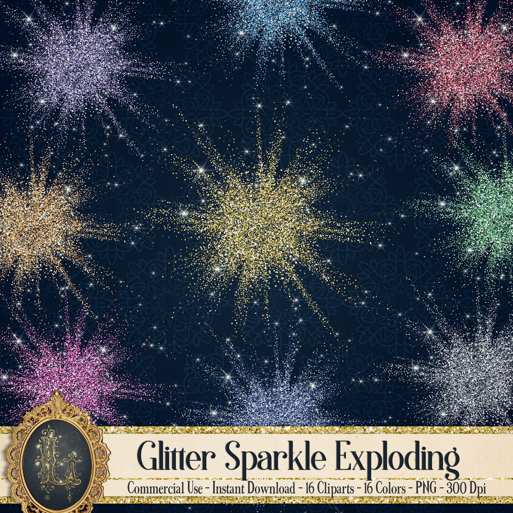 16 Glowing Glitter Explode Overlay Images, 16 Colors Gold Silver Pink Red Glitter Confetti Glitter Gold Dust Golden Burst Commercial Use