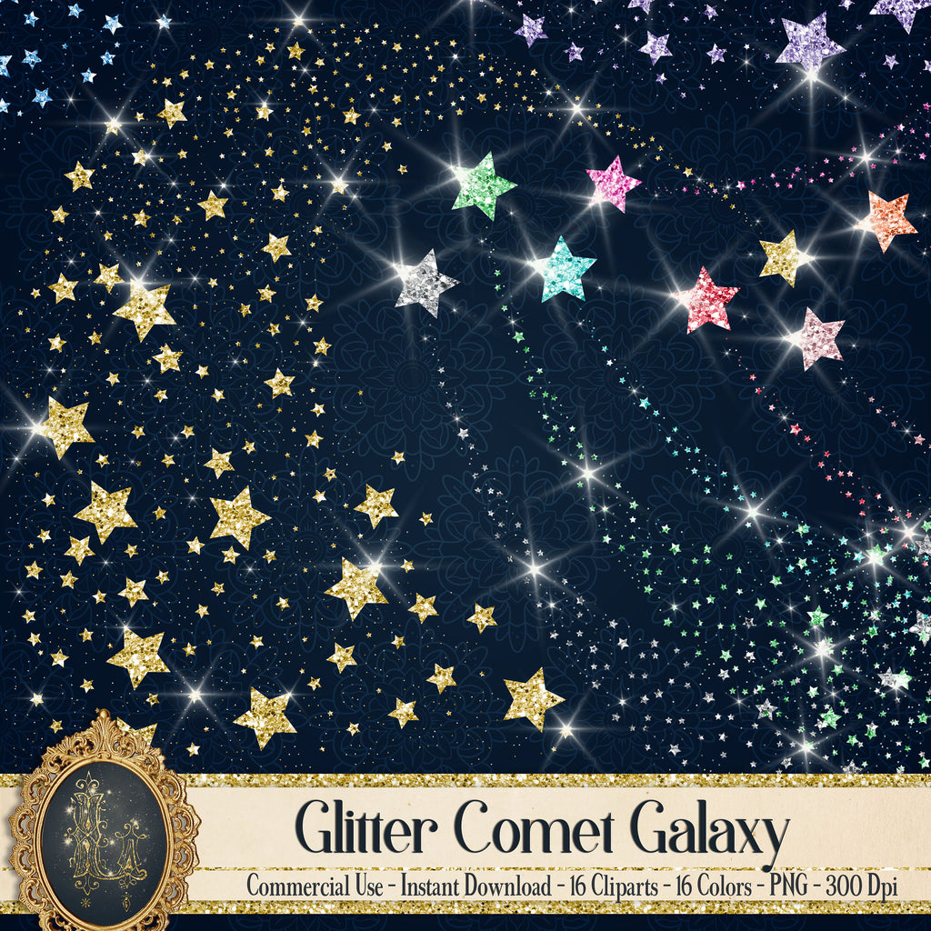 16 Glowing Glitter Comet Star Galaxy Overlay Images, 16 Colors Gold Silver Pink Red, Gold Rain Comet Star, Comet Dust, Meteor Commercial Use