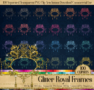 100 Glitter Antique Royal Chandelier Frames, Planner Clip art Glitter Wedding Vintage Valentine Anniversary Celebration Queen Mirror Frame