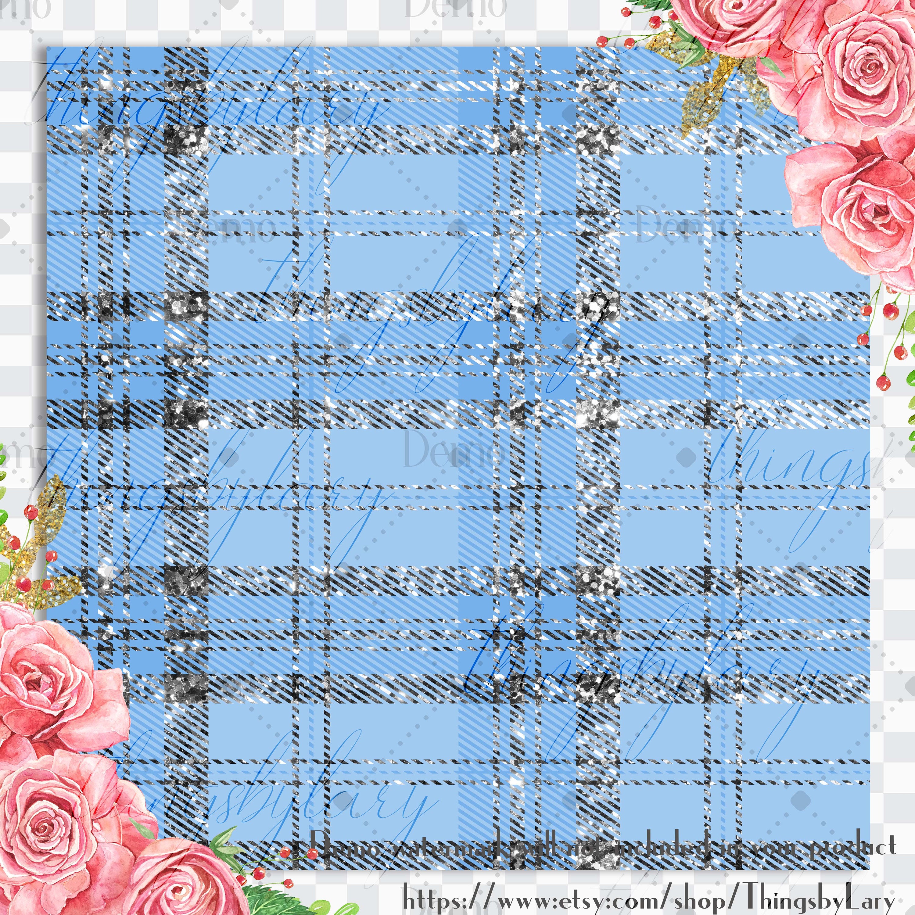 16 Luxury Silver and Light Blue Glitter Plaid Tartan digital paper pack 12inch 300 dpi commercial use instant download Silver Glitter Papers