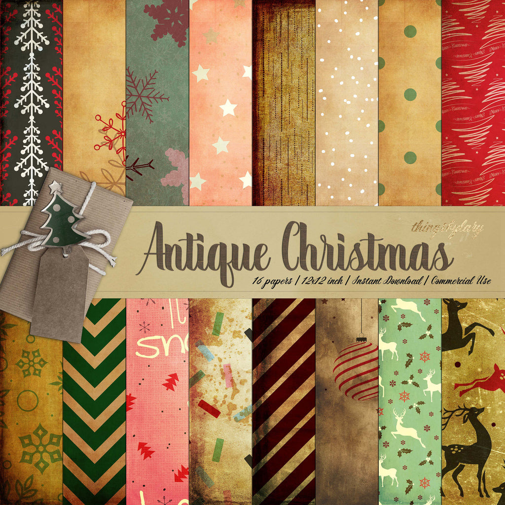 16 Antique Christmas Digital Paper 12 inch Instant Download Commercial Use 300 Dpi Vintage Christmas Parchment Old Paper Retro Holiday