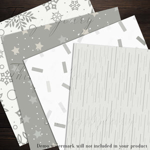 16 Seamless Silver Neutral Christmas Digital Papers 12&quot; 300 Dpi Instant Download Commercial Use Snowflakes Star Snow Winter Holiday Pattern