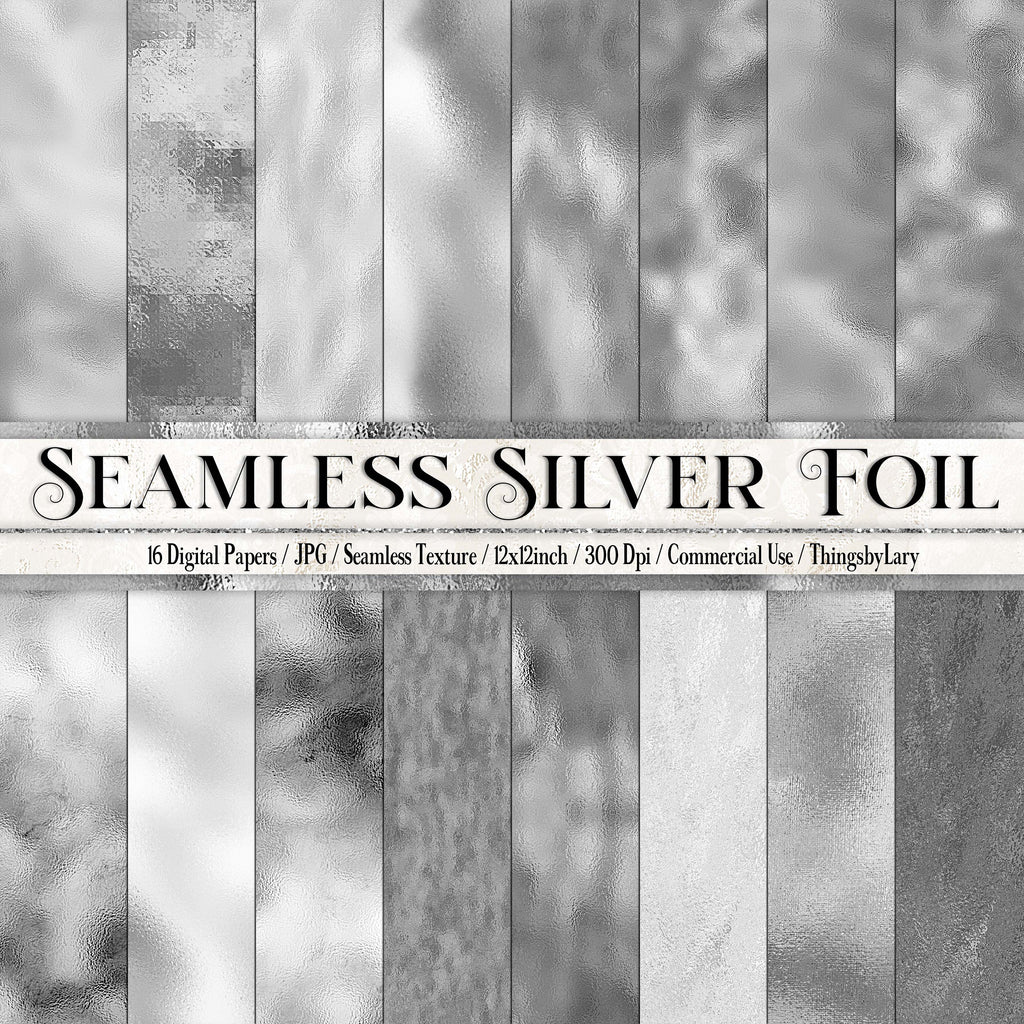 16 Seamless Silver Foil Digital Papers 12&quot; 300 dpi commercial use instant download, seamless foil printing silver foil gray foil luxury