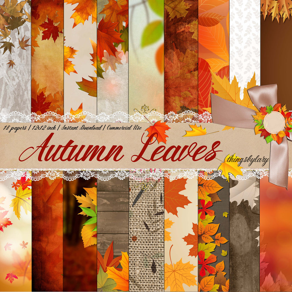 18 Fall Leaf Digital Papers 300 Dpi Instant Download Commercial Use, Autumn Leaves thanksgiving fall wedding vintage antique distressed fall