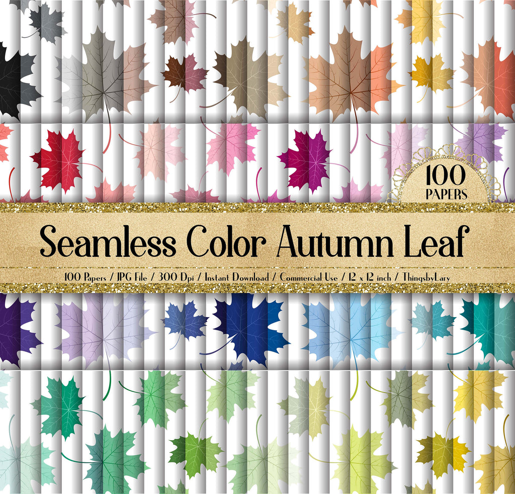 100 Seamless Color Autumn Leaf Digital Papers 12 inch 300 Dpi Commercial Use Instant Download Scrapbooking Fall Leaves Fall Wedding foliage