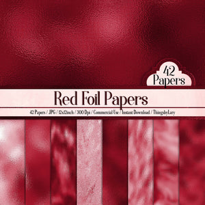 42 Luxury Red Foil Papers 12 inch, 300 Dpi Planner Paper, Commercial Use, Scrapbook Paper, Christmas Foil Valentine Foil Metallic Foil Print