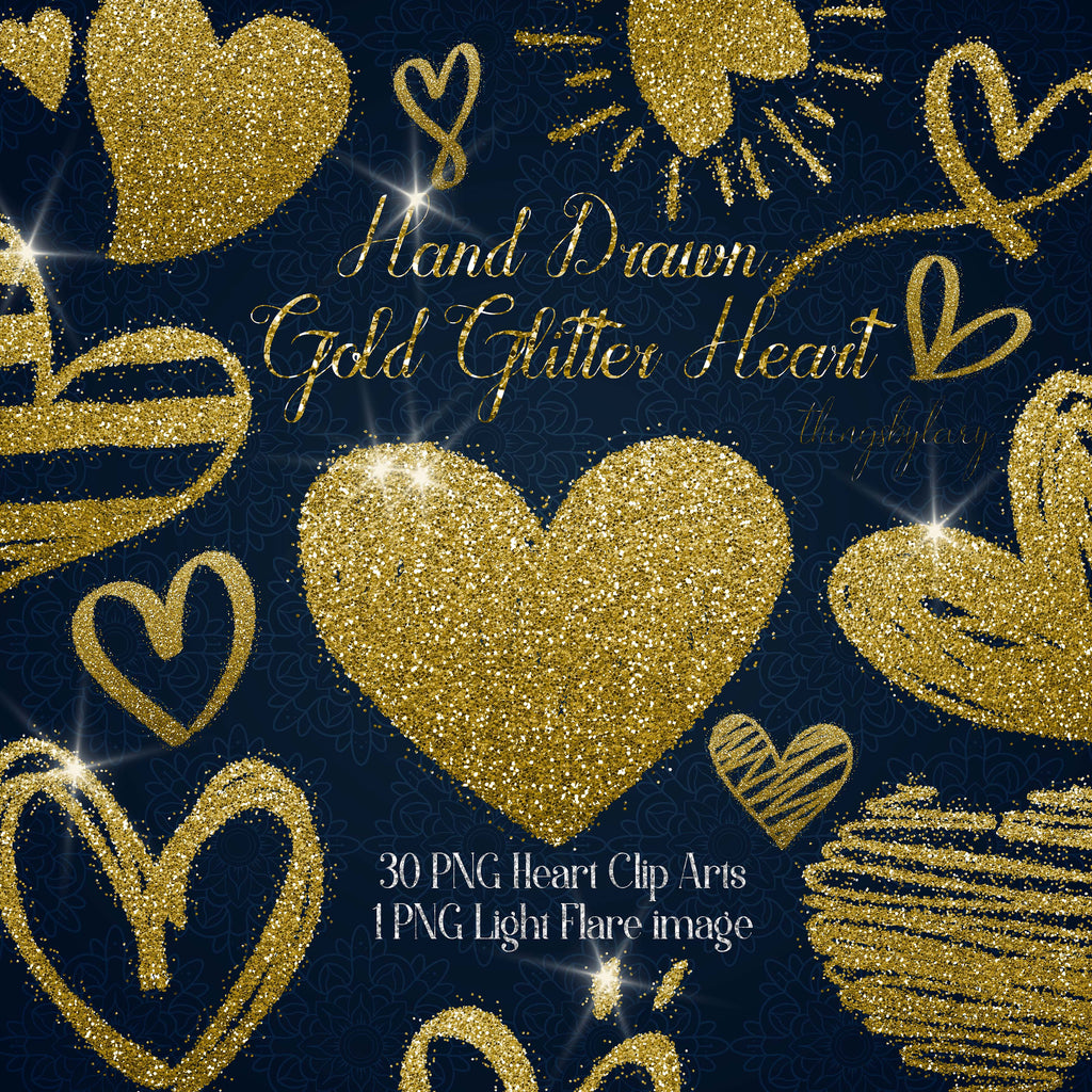 30 Gold Glitter Hand Drawn Heart Clip Arts 300 Dpi Instant Download Commercial Use Transparent Digital Gold Glitter Valentine Wedding Heart