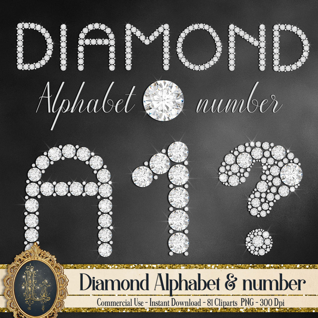 81 Diamond Alphabet Number Symbol Clip Arts (NOT FONT) 300 Dpi PNG Instant Download Commercial Use White Diamond Overlay Number Symbol