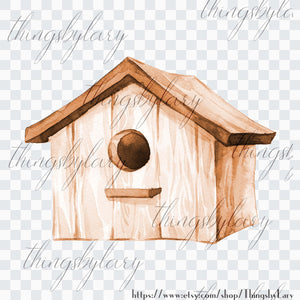 100 Watercolor Wooden Bird House Cliparts, Planner Clipart, Rustic Scrapbook, Bird Cage, Watercolor Bird House, Wood Graphic