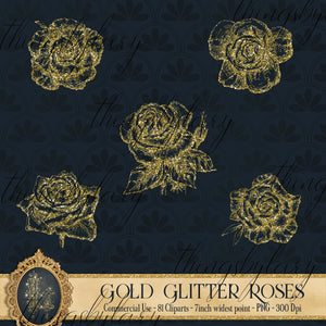 Gold Glitter Rose Sets, 300 Dpi, Instant Download, Commercial Use, Fairy, Glitter Graphic, Gold Rose, Glitter Rose, Gold Glitter Flower