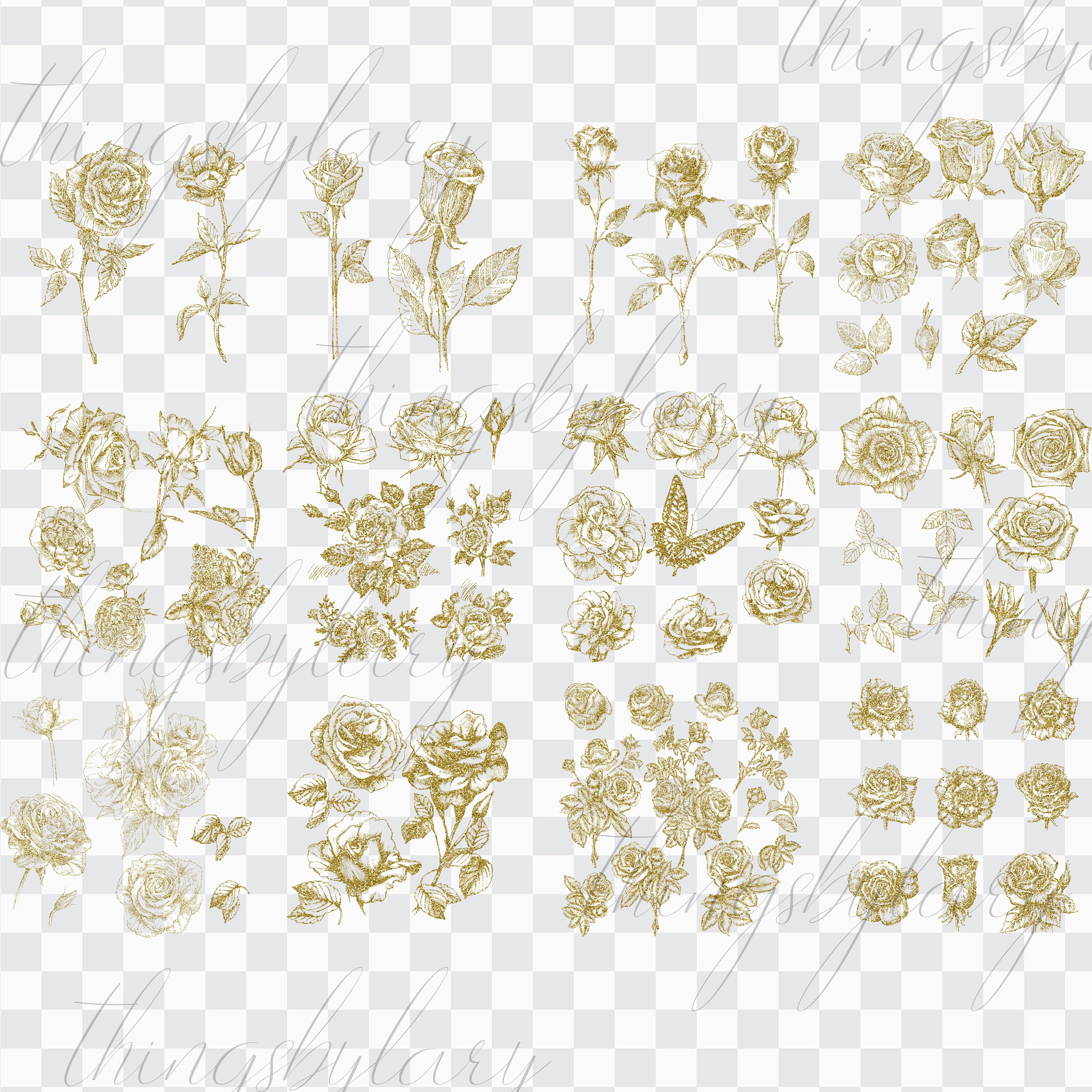 Gold Glitter Rose Sets, 300 Dpi, Instant Download, Commercial Use, Fairy, Glitter Graphic, Gold Rose, Glitter Rose, Gold Glitter Flower