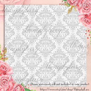 42 Seamless White and Silver Damask and Ornament Papers 12 inch 300 Dpi Instant Download Commercial Use Planner Paper Scrapbook Luxury Kit