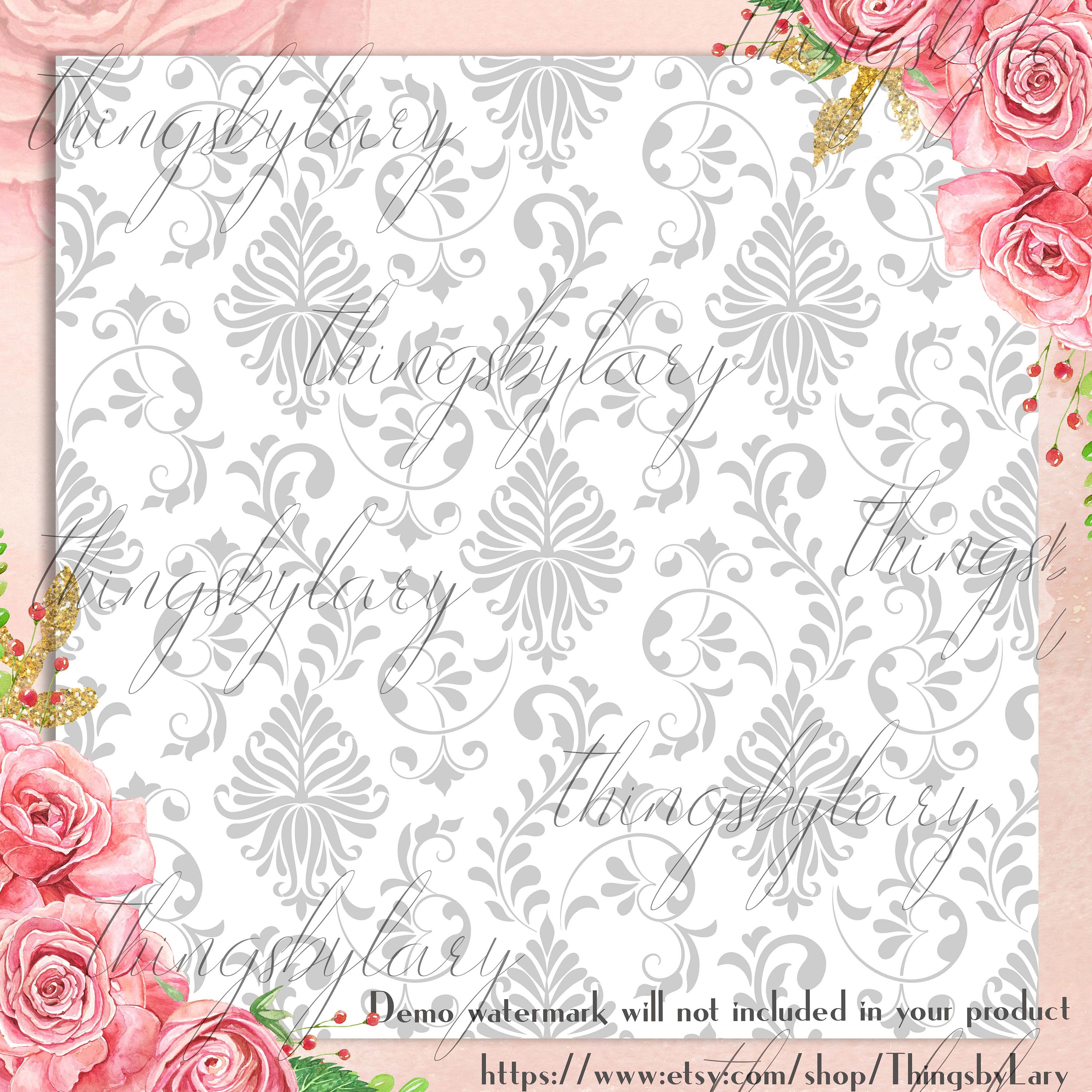 42 Seamless White and Silver Damask and Ornament Papers 12 inch 300 Dpi Instant Download Commercial Use Planner Paper Scrapbook Luxury Kit