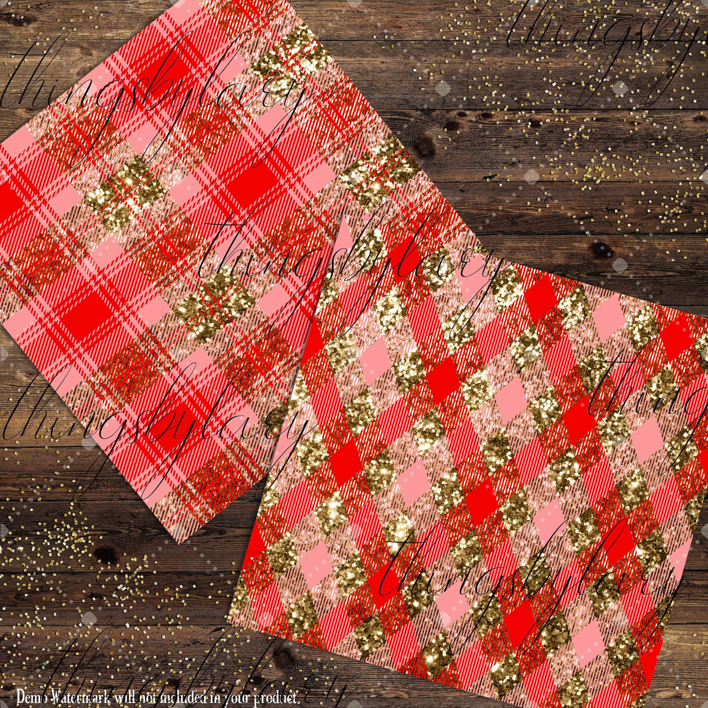 16 Luxury Gold and Red Glitter Plaid Tartan digital paper pack 12inch 300 dpi commercial use instant download, Bonus 2 Glitter Background,