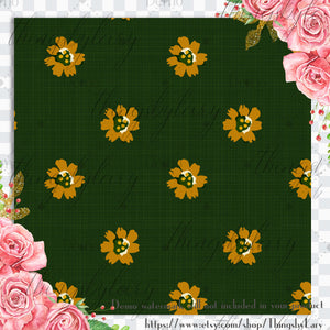 12 Daisy Flower Digital Paper in Green and Brown Color 12 inch 300 Dpi Instant Download, Scrapbook Papers, Commercial Use