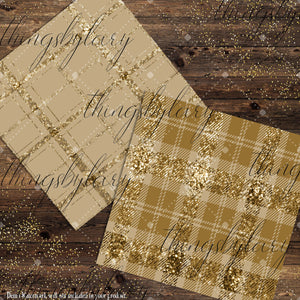 16 Antique Gold Glitter Plaid Tartan digital paper pack 12inch 300 dpi commercial use instant download Bonus 1 Glitter Paper, Check Plaid