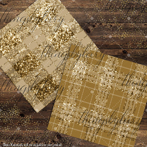 16 Antique Gold Glitter Plaid Tartan digital paper pack 12inch 300 dpi commercial use instant download Bonus 1 Glitter Paper, Check Plaid