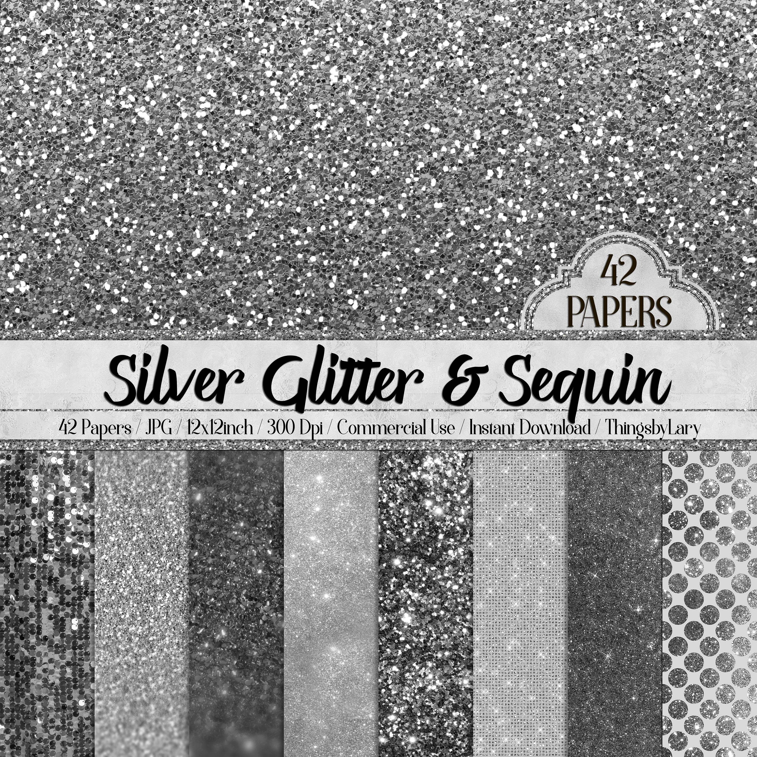 42 Silver Glitter and Sequin Digital Papers 12&quot; 300 Dpi Instant Download Commercial Use Digital Glitter Shimmer Silver Glitter Sequin