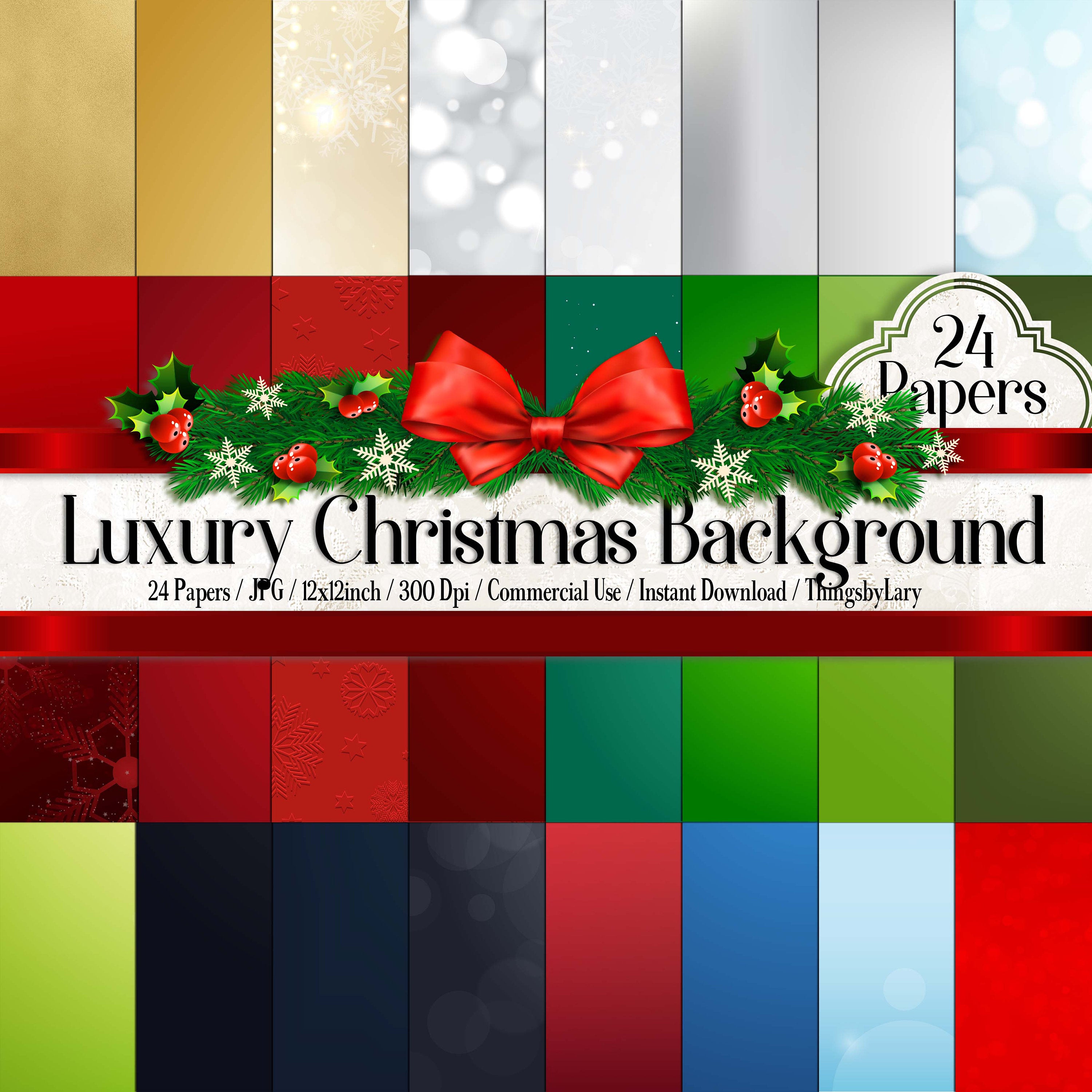 24 Luxury Christmas Background Digital Papers 12&quot; 300 Dpi Instant Download Commercial Use Planner Paper Red Green Blue White Gray Christmas