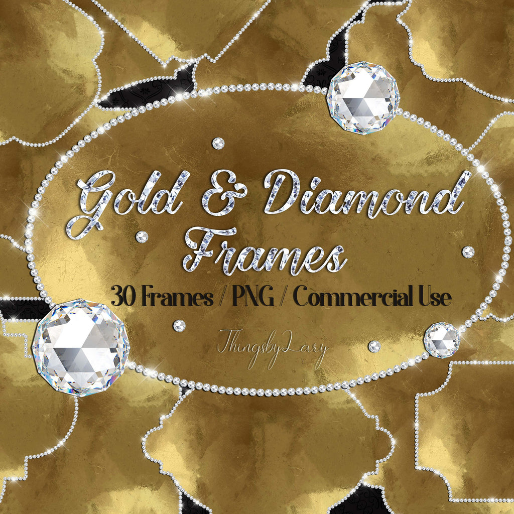 30 Real Gold and Diamond Frames Clip Arts 300 Dpi PNG Transparent Instant Download Commercial Use Diamond Oval frame wedding frame diamond