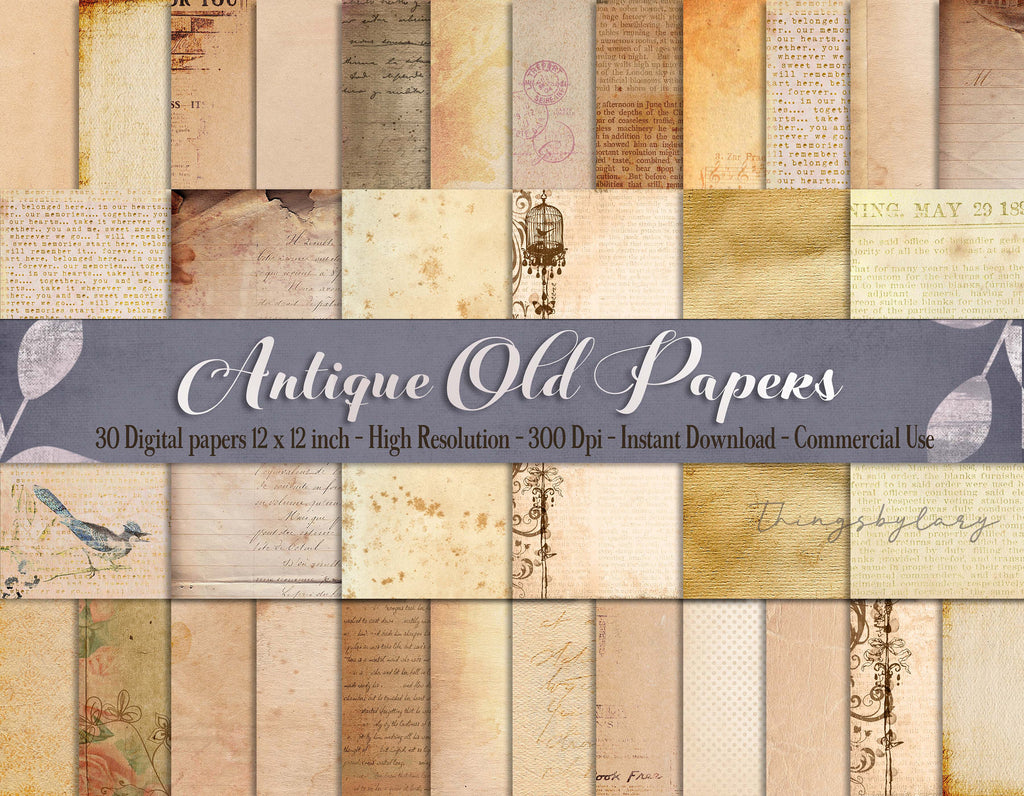 30 Antique Vintage Old Digital Papers 12 inch 300 Dpi Planner Paper Commercial Use Scrapbook distressed paper grunge ripped edges Parchment