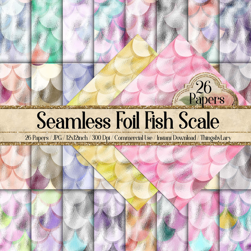 26 Seamless Foil Mermaid Dragon Fish Scale Digital Papers 12&quot; 300 Dpi Instant Download Scrapbook Paper Planner Magic Fairy Tale Kid Paper