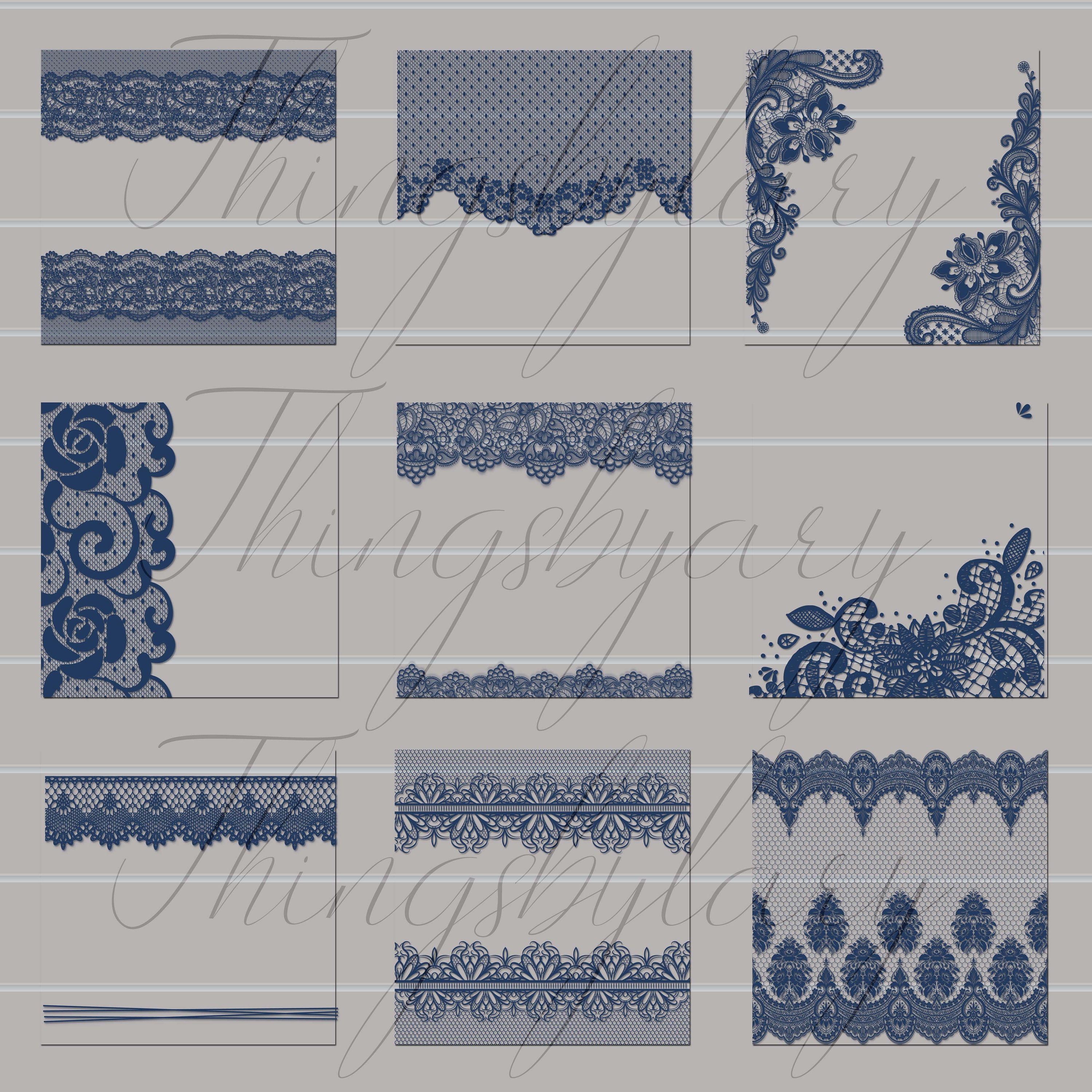 27 Navy Blue Lace Overlays Borders Frames Images PNG Transparent 300 Dpi Instant Download Commercial Use Shabby Chic Wedding Romantic Lacy