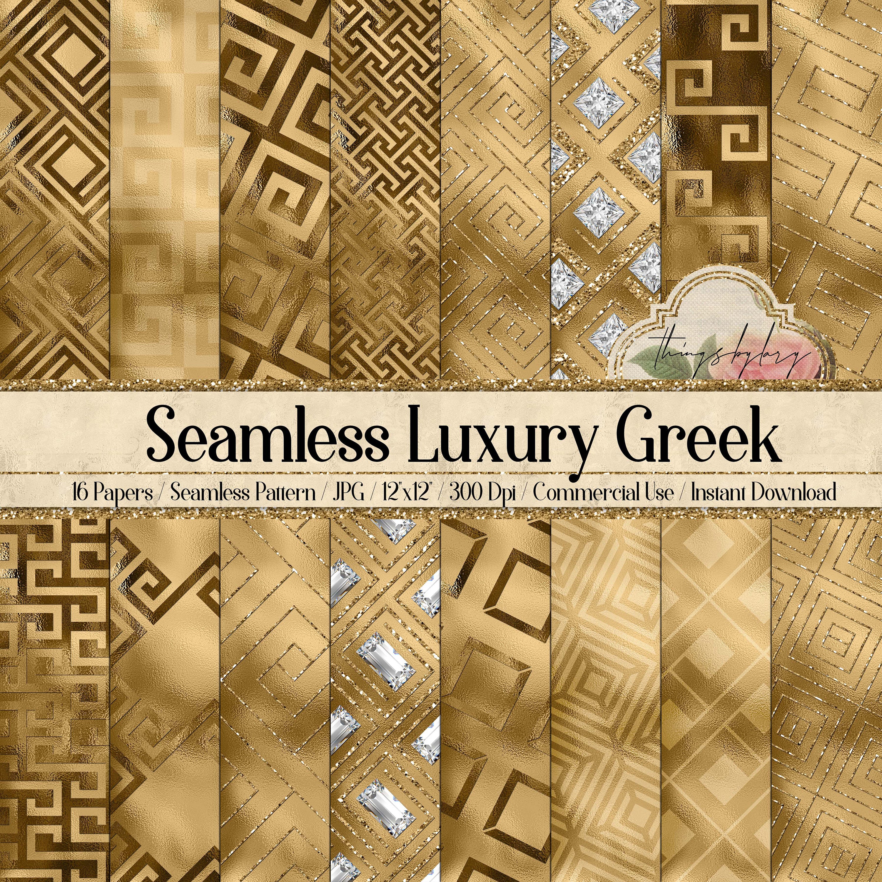 16 Seamless Luxury Gold Foil Glitter Diamond Greek Key Pattern Digital Papers 12&quot; 300 dpi commercial use instant download seamless Geometric