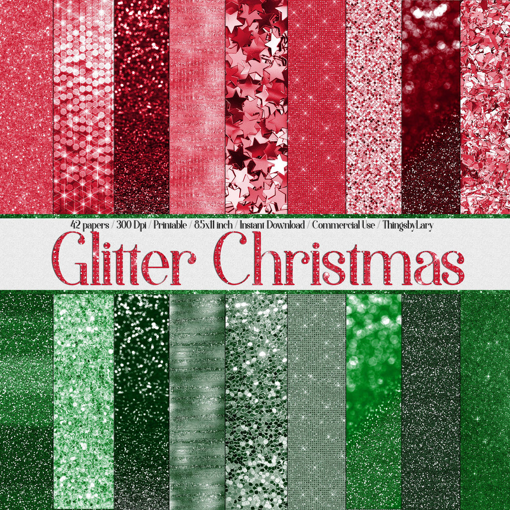 42 Christmas Glitter Papers 8.5x11 inch, 300 Dpi Planner Paper, Commercial Use, Scrapbook Paper, Glitter, Luxury Paper, Christmas Decoration