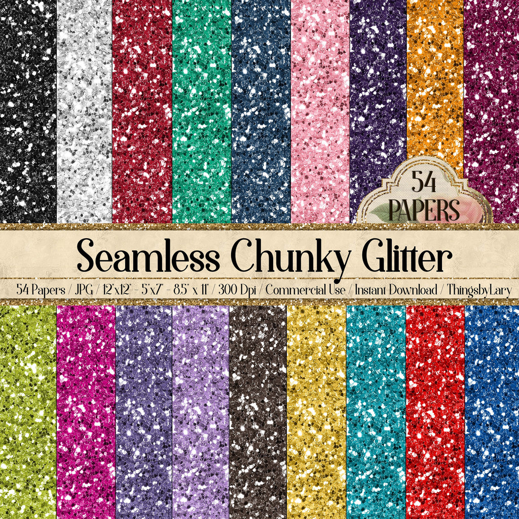 54 Seamless Chunky Glitter Background Digital Images 18 colors 3 size 12&quot;x12&quot; 5&quot;x7&quot; 8.5&quot;x11&quot; 300 Dpi Planner Paper Scrapbook Digital Glitter