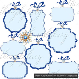 Blue Royal Frame, Glitter and Jewelry Frame Clipart, Glitter Frame for Royal, Christmas, Instant download,Commercial Use, Planner Clipart