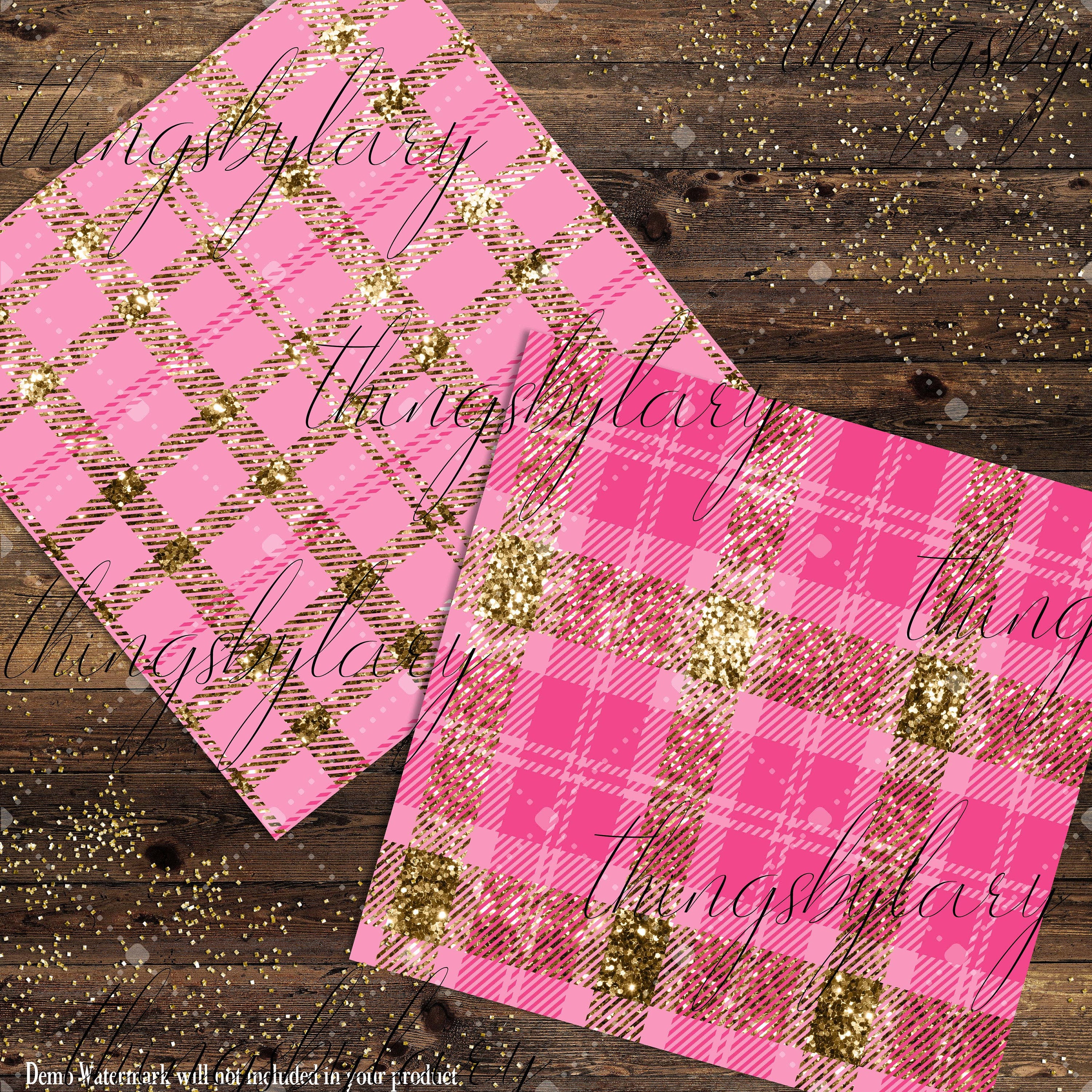 16 Luxury Gold and Pink Glitter Plaid Tartan digital paper pack 12inch 300 dpi commercial use instant download, Bonus 2 Glitter Background,