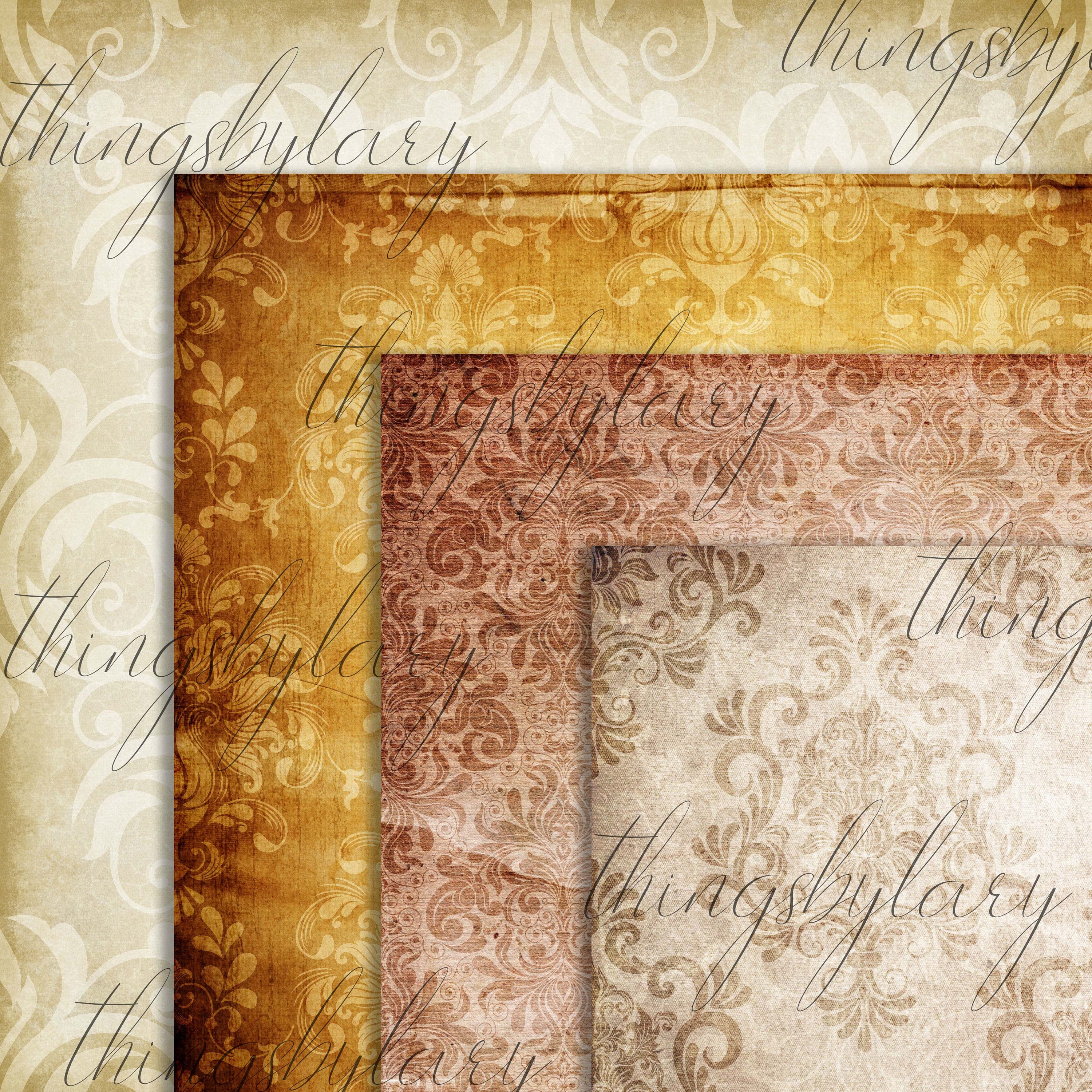 16 Antique Damask Papers Instant Download Commercial Use 300 Dpi 12 inch, Vintage Damask, Antique Damask, Retro Damask Parchment Old Paper