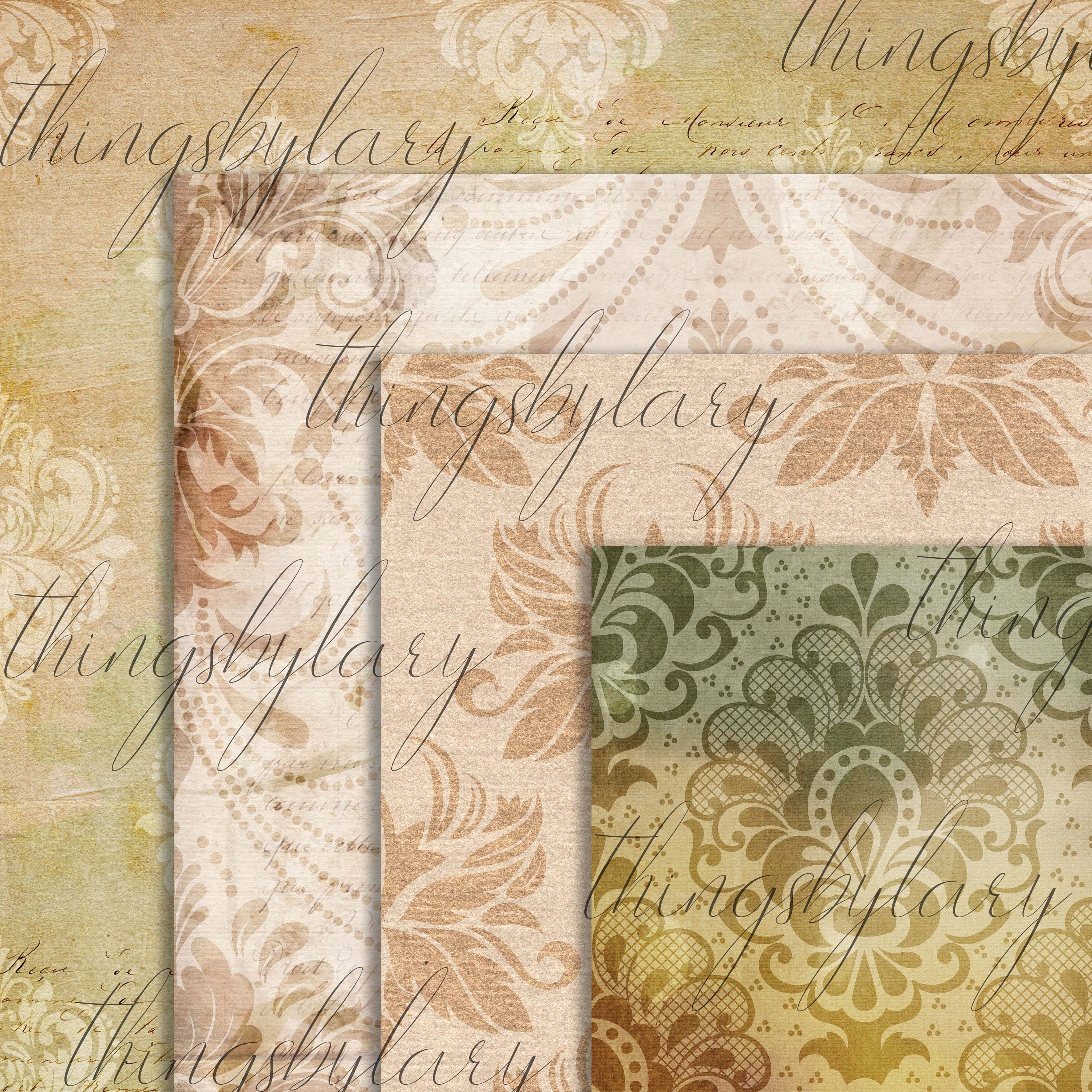 16 Antique Damask Papers Instant Download Commercial Use 300 Dpi 12 inch, Vintage Damask, Antique Damask, Retro Damask Parchment Old Paper