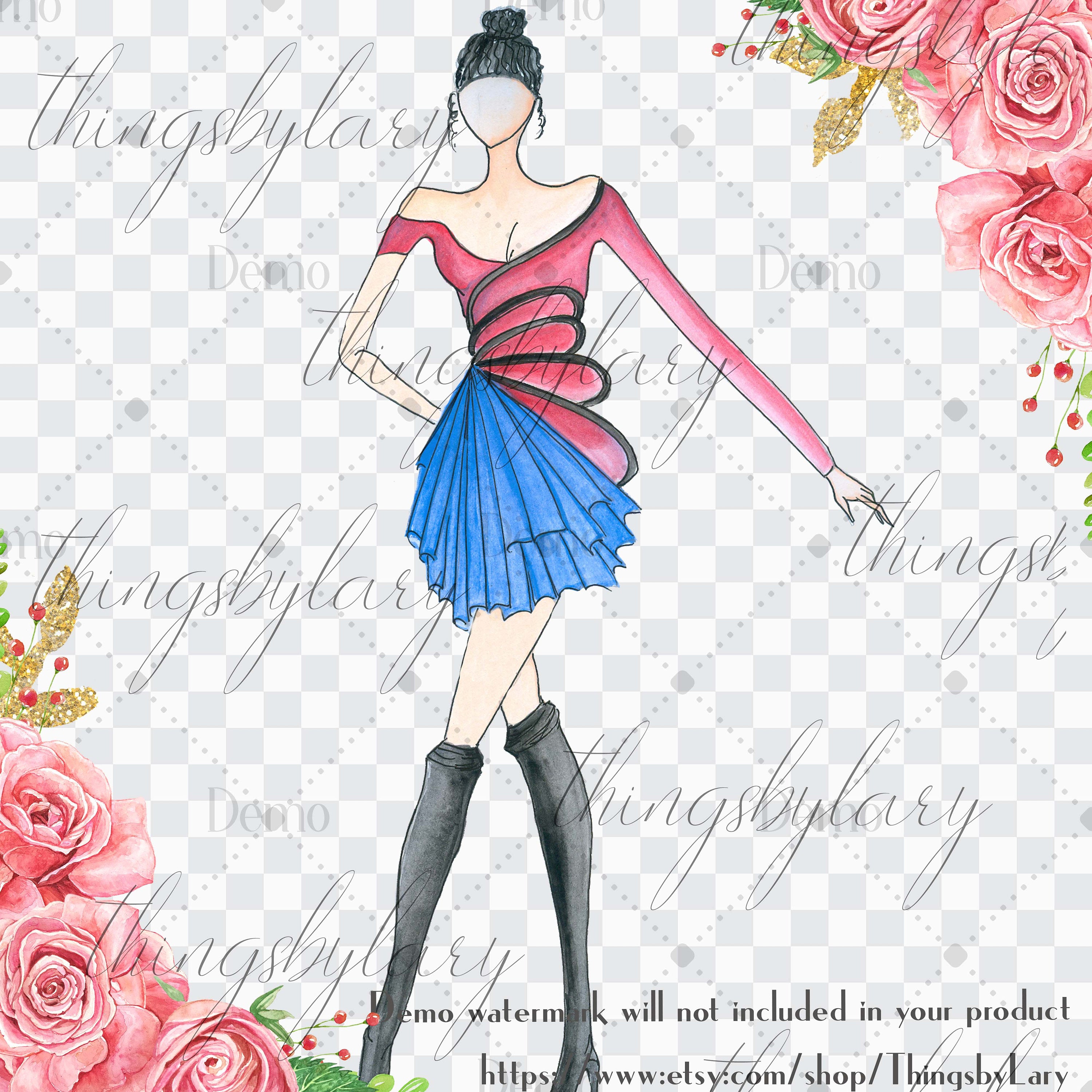 Hand Drawn Fashion Girl in City Style, Instant Download, Illustration, High Resolution 300 Dpi, Transparent, Easy To Use, Commercial Use