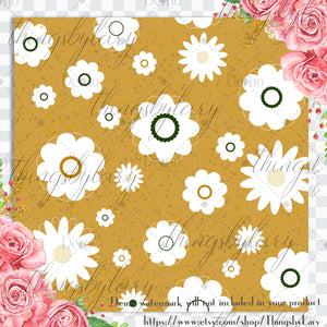 12 Daisy Flower Digital Paper in Green and Brown Color 12 inch 300 Dpi Instant Download, Scrapbook Papers, Commercial Use