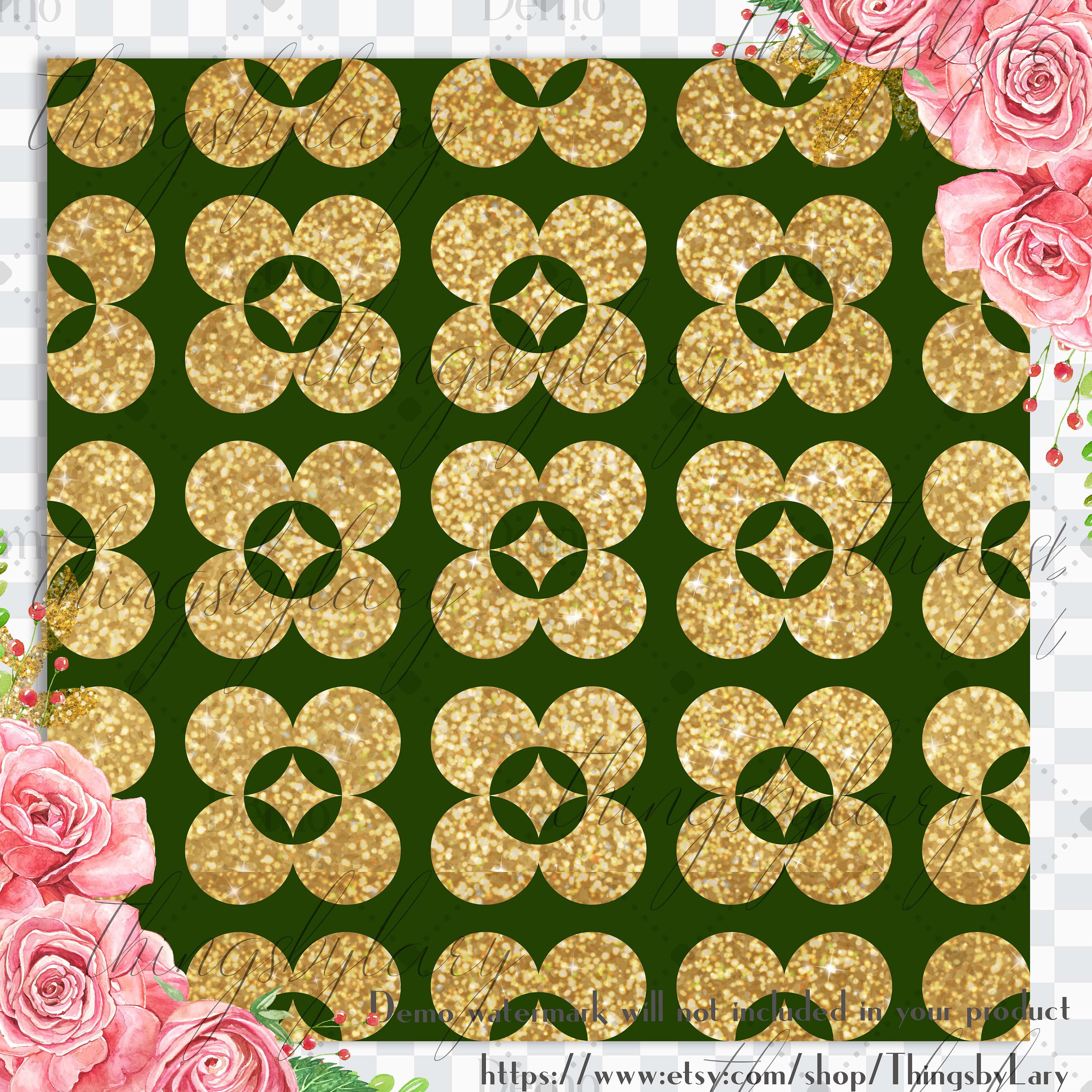 12 Daisy Flower Digital Paper in Green and Brown Color 12 inch 300 Dpi Instant Download, Scrapbook Papers, Commercial Use