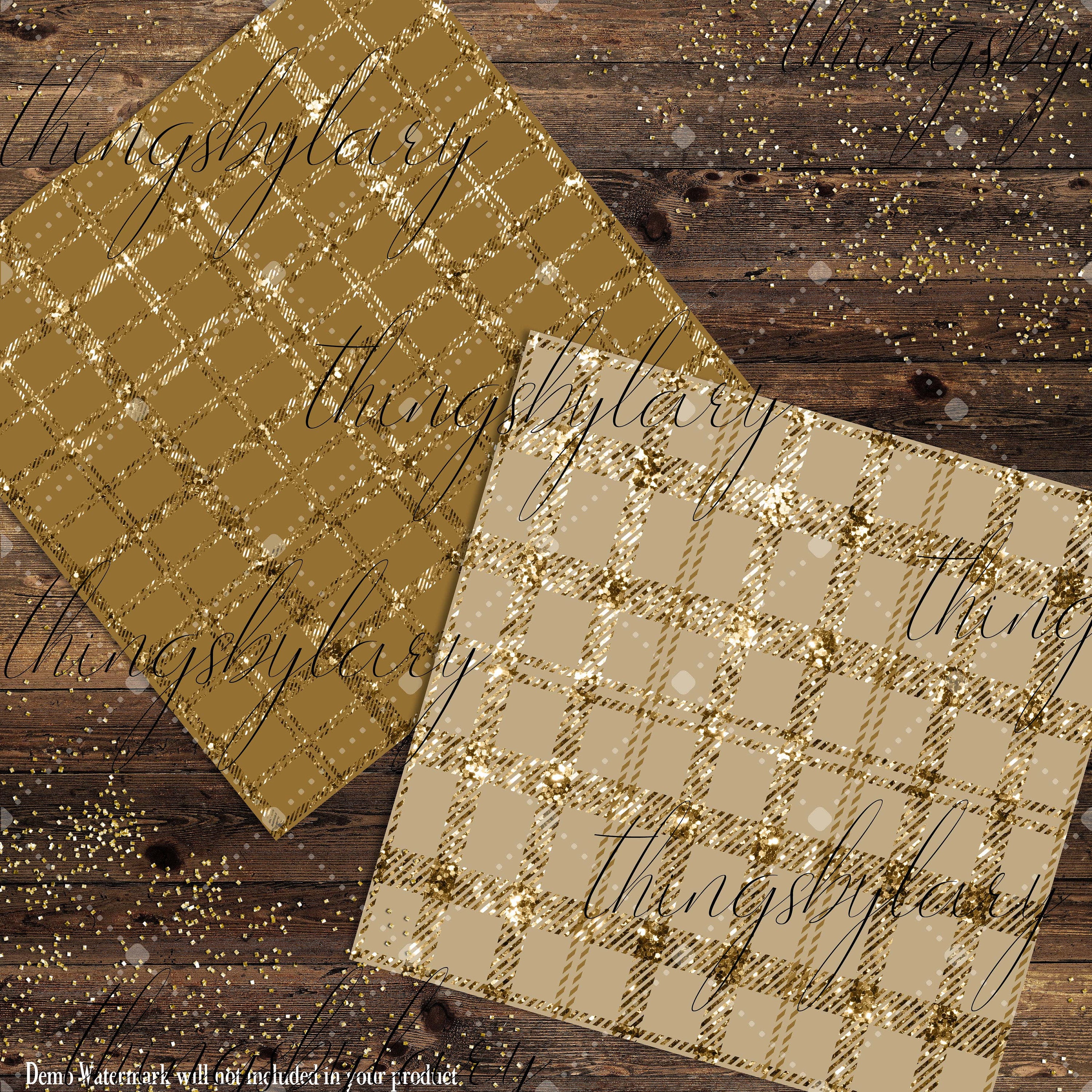 16 Antique Gold Glitter Plaid Tartan digital paper pack 12inch 300 dpi commercial use instant download Bonus 1 Glitter Paper, Check Plaid